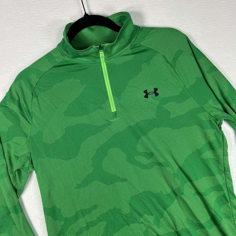 Under Armour Mens M Green Camo 1/4 Zip Pullover Shirt Long Sleeve Performance